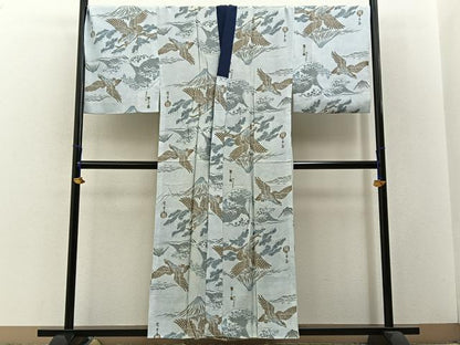 平和屋着物●男性　長襦袢　袷　富嶽三十六景　キングサイズ　正絹　逸品　未使用　BAAW5516hj