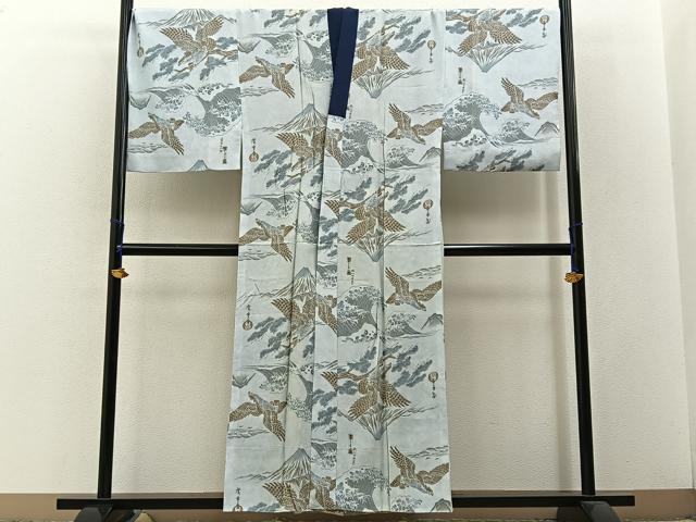 平和屋着物●男性　長襦袢　袷　富嶽三十六景　キングサイズ　正絹　逸品　未使用　BAAW5516hj