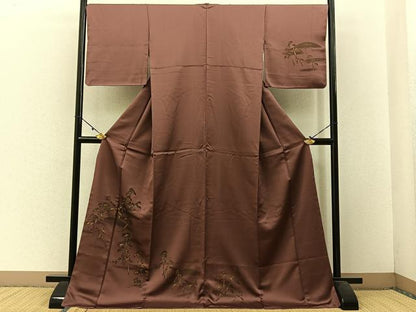 平和屋着物■訪問着　刺繍　松　金彩　ロング丈　正絹　逸品　BAAW5519hj