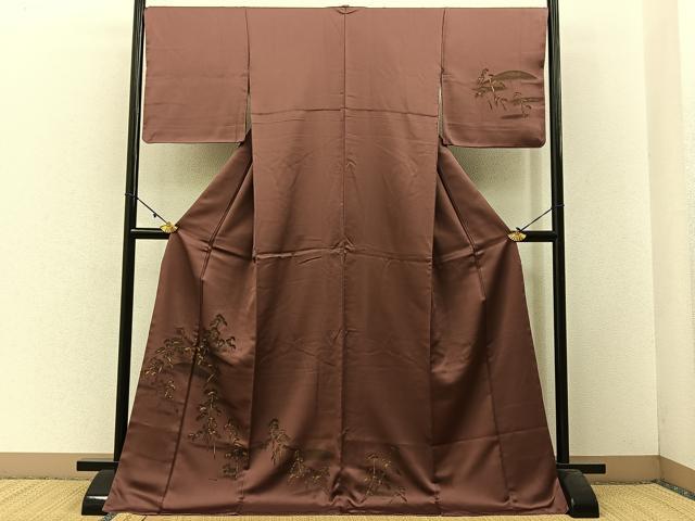 平和屋着物■訪問着　刺繍　松　金彩　ロング丈　正絹　逸品　BAAW5519hj