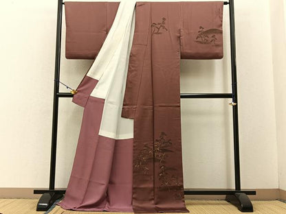 平和屋着物■訪問着　刺繍　松　金彩　ロング丈　正絹　逸品　BAAW5519hj