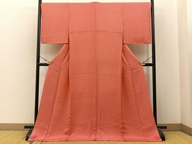 平和屋着物●上質な色無地　桐地紋　甚三紅色　ロング丈　正絹　逸品　BAAW5527hj