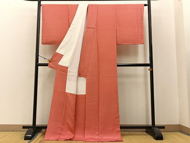 平和屋着物●上質な色無地　桐地紋　甚三紅色　ロング丈　正絹　逸品　BAAW5527hj
