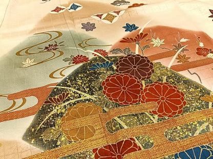 平和屋着物■訪問着　重ね山有職花文　暈し染め　金銀彩　正絹　逸品　BAAW5530hj