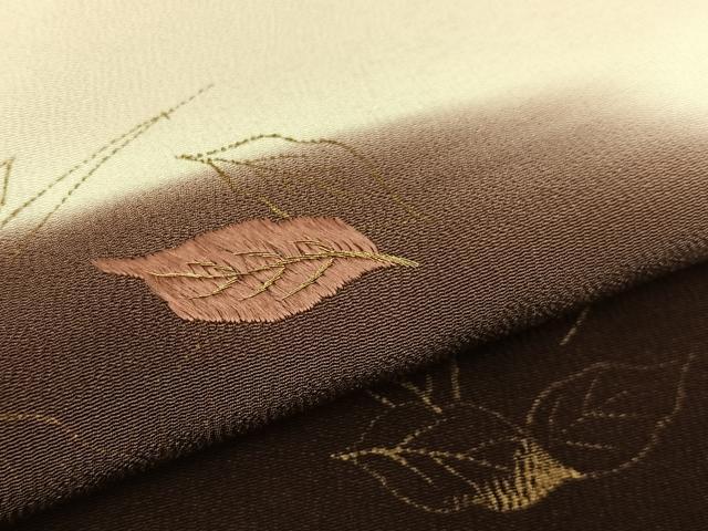平和屋着物■訪問着　刺繍　舞葉文　暈し染め　金彩　鬼しぼ縮緬　正絹　逸品　BAAW5534hj