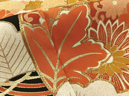 平和屋着物■豪華黒留袖　駒刺繍　糸巻き松花文　金彩　正絹　逸品　BAAW5541hj