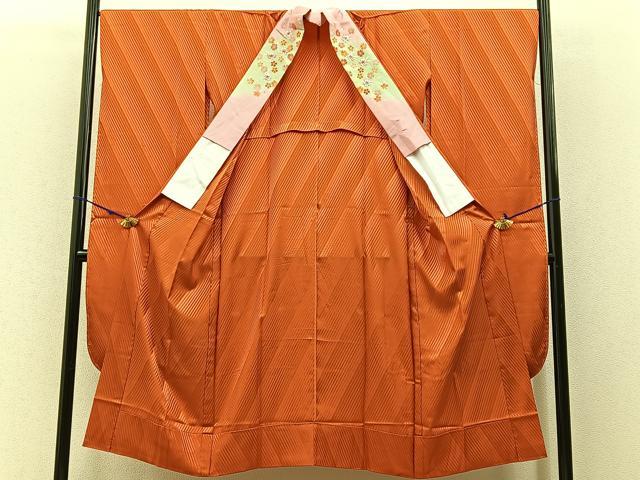平和屋着物●振袖用長襦袢　無双仕立て　斜線地紋　丹色　正絹　逸品　未使用　BAAW5544hj