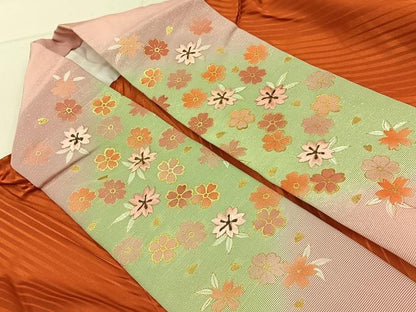 平和屋着物●振袖用長襦袢　無双仕立て　斜線地紋　丹色　正絹　逸品　未使用　BAAW5544hj