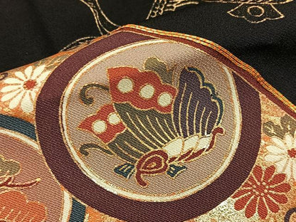 平和屋着物■豪華黒留袖 駒刺繍 扇面宝尽くし花蝶文 金彩 正絹 逸品 BAAW5547hj
