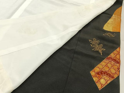 平和屋着物■豪華黒留袖 駒刺繍 扇面宝尽くし花蝶文 金彩 正絹 逸品 BAAW5547hj