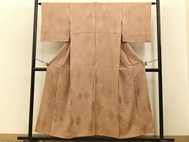 平和屋着物■上質な色無地 菱地紋 赤白橡色 正絹 逸品 BAAW5548hj