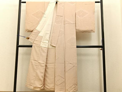 平和屋着物■上質な色無地 菱花地紋 洗柿色 正絹 逸品 BAAW5549hj