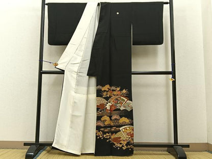 平和屋着物■豪華黒留袖 刺繍 松竹梅 地紙重ね花文 金彩 正絹 逸品 BAAW5553hj