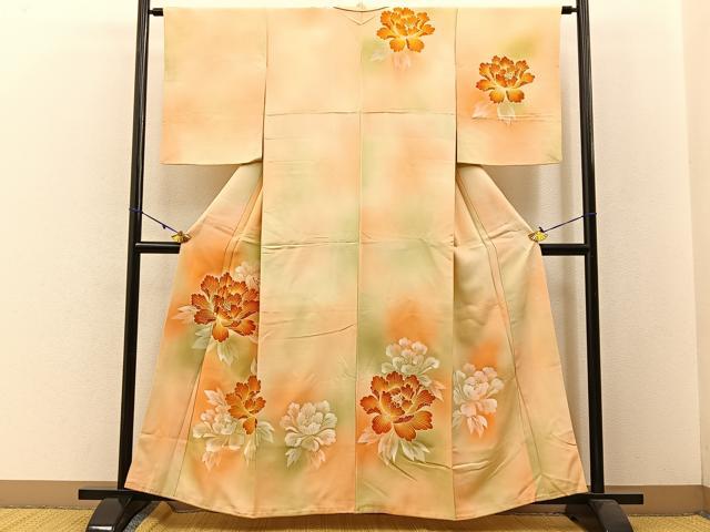 平和屋着物■訪問着 手描き 刺繍 牡丹 暈し染め 金糸 正絹 逸品 BAAW5562hj
