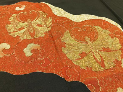 平和屋着物■豪華黒留袖　駒刺繍　舞蝶文　金彩　正絹　逸品　BAAW5564hj