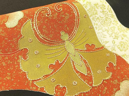 平和屋着物■豪華黒留袖　駒刺繍　舞蝶文　金彩　正絹　逸品　BAAW5564hj