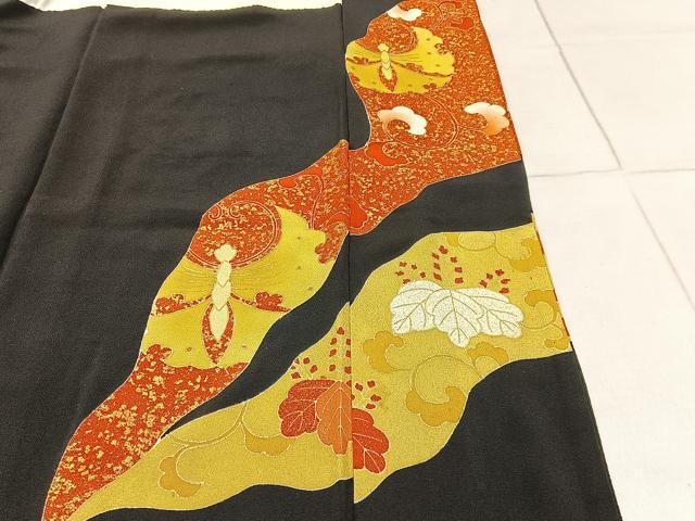 平和屋着物■豪華黒留袖　駒刺繍　舞蝶文　金彩　正絹　逸品　BAAW5564hj