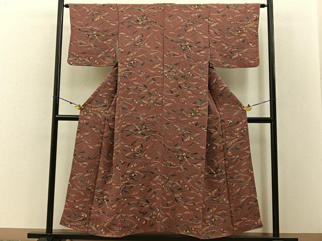 平和屋着物■上質な小紋 草花文 たたき染め 金彩 鬼しぼ縮緬 正絹 逸品 BAAW5568hj