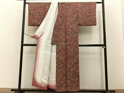 平和屋着物■上質な小紋 草花文 たたき染め 金彩 鬼しぼ縮緬 正絹 逸品 BAAW5568hj