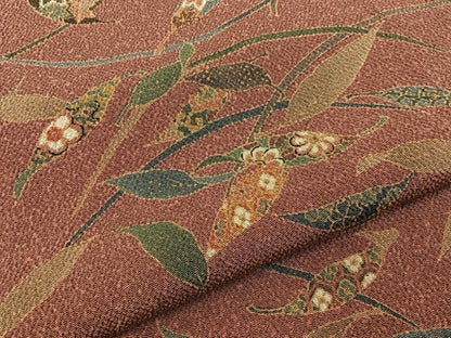 平和屋着物■上質な小紋 草花文 たたき染め 金彩 鬼しぼ縮緬 正絹 逸品 BAAW5568hj