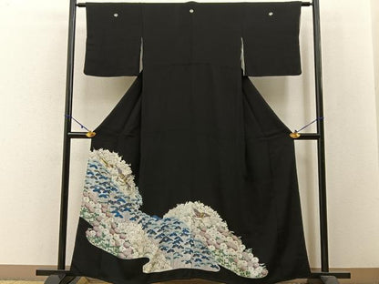 平和屋着物■豪華黒留袖　花鳥文　金彩　正絹　逸品　BAAW5583hj