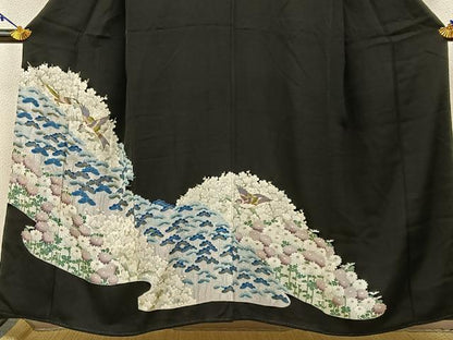 平和屋着物■豪華黒留袖　花鳥文　金彩　正絹　逸品　BAAW5583hj