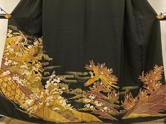 平和屋着物■豪華黒留袖　駒刺繍　鳳凰浜松文　金銀彩　正絹　逸品　BAAW5585hj