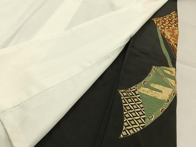 平和屋着物■豪華黒留袖　松竹梅　扇面飛鶴花文　金彩　正絹　逸品　BAAW5594hj