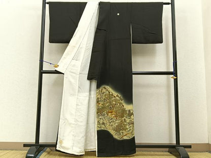 平和屋着物■豪華黒留袖　刺繍　浜松文　暈し染め　金彩　正絹　逸品　BAAW5598hj