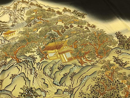平和屋着物■豪華黒留袖　刺繍　浜松文　暈し染め　金彩　正絹　逸品　BAAW5598hj