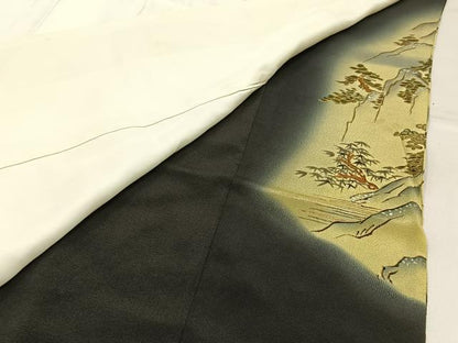 平和屋着物■豪華黒留袖　刺繍　浜松文　暈し染め　金彩　正絹　逸品　BAAW5598hj