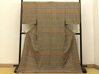 平和屋着物●上質な小紋　更紗花文　ロング丈　正絹　逸品　未使用　BAAW5610hj