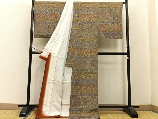 平和屋着物●上質な小紋　更紗花文　ロング丈　正絹　逸品　未使用　BAAW5610hj