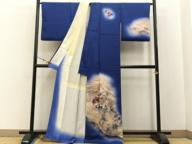 平和屋着物■訪問着 手描き 鴛鴦花文 暈し染め 金彩 正絹 逸品 BAAW5611hj