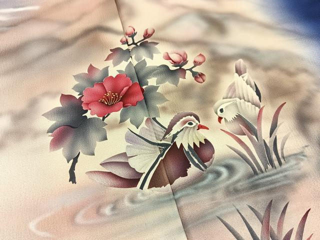 平和屋着物■訪問着 手描き 鴛鴦花文 暈し染め 金彩 正絹 逸品 BAAW5611hj