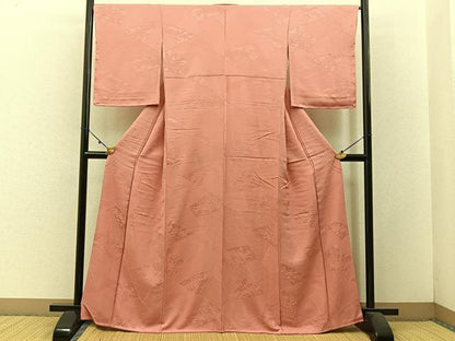 平和屋着物■上質な色無地 切嵌花地紋 薄紅色 正絹 逸品 未使用 BAAW5620hj