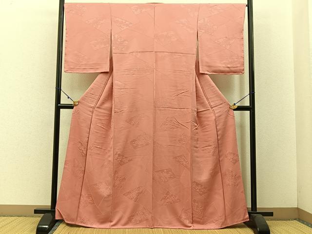 平和屋着物■上質な色無地 切嵌花地紋 薄紅色 正絹 逸品 未使用 BAAW5620hj