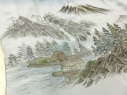平和屋着物●男性　長襦袢　袷　富士　双鶴　暈し染め　金彩　正絹　逸品　未使用　BAAW5624hj
