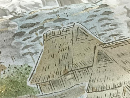 平和屋着物●男性　長襦袢　袷　富士　双鶴　暈し染め　金彩　正絹　逸品　未使用　BAAW5624hj