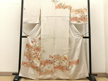 平和屋着物●十日町老舗ブランド　吉澤友禅　吾妻徳穂　訪問着　駒刺繍　松竹梅　飛鶴有職花文　暈し染め　金彩　正絹　逸品　BAAW5634hj