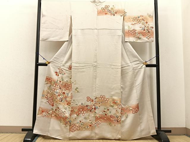 平和屋着物●十日町老舗ブランド　吉澤友禅　吾妻徳穂　訪問着　駒刺繍　松竹梅　飛鶴有職花文　暈し染め　金彩　正絹　逸品　BAAW5634hj