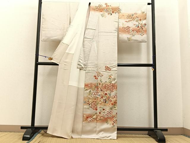 平和屋着物●十日町老舗ブランド　吉澤友禅　吾妻徳穂　訪問着　駒刺繍　松竹梅　飛鶴有職花文　暈し染め　金彩　正絹　逸品　BAAW5634hj