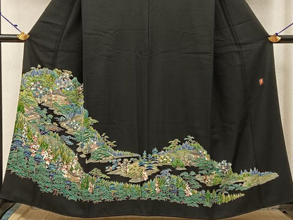 平和屋着物■豪華黒留袖　友禅　作家物　松竹梅風景文　正絹　逸品　BAAW5636hj