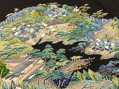 平和屋着物■豪華黒留袖　友禅　作家物　松竹梅風景文　正絹　逸品　BAAW5636hj