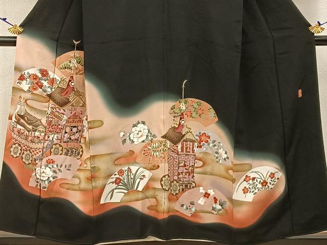 平和屋着物■豪華黒留袖 作家物 駒刺繍 鉾 地紙花文 暈し染め 金彩 正絹 逸品 BAAW5638hj