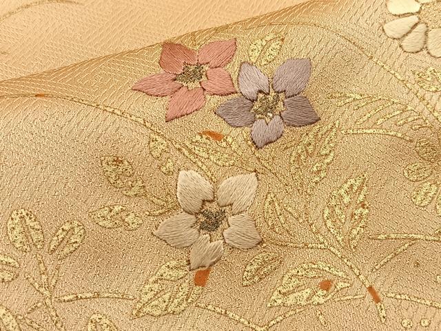 平和屋着物■訪問着 刺繍 草花文 暈し染め 金彩 正絹 逸品 BAAW5640hj