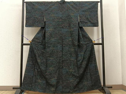 平和屋着物■上質な紬　100亀甲　吉祥梅文　黒地　正絹　逸品　未使用　BAAW5669hj