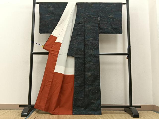 平和屋着物■上質な紬　100亀甲　吉祥梅文　黒地　正絹　逸品　未使用　BAAW5669hj