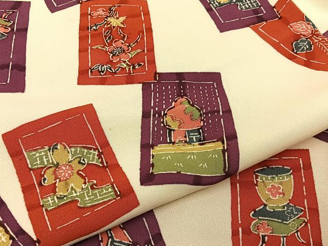 平和屋着物■上質な小紋 型染め 陶器花文 正絹 逸品 BAAW5673hj