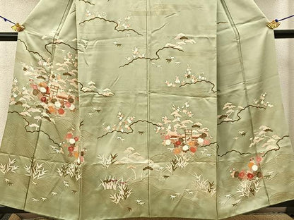 平和屋着物■訪問着 松竹梅 風景花文 暈し染め 金彩 正絹 逸品 BAAW5686hj